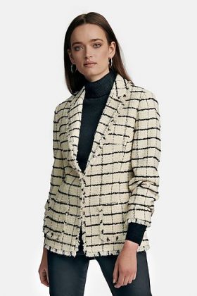 blazer à carreaux écru et noir